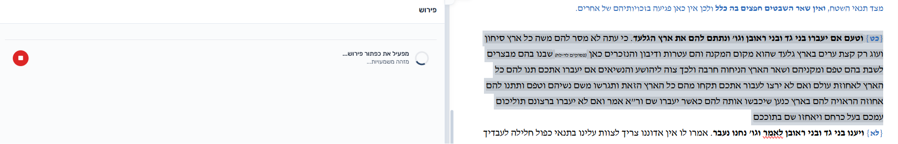 העיבוד רץ — הקטע המעובד מסומן בעורך